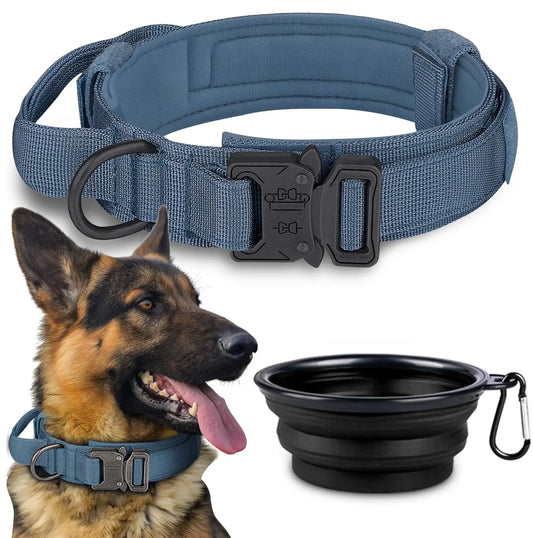 COOYOO Dog Collar3 Piece Set Tactical Dog Collar Adjustable Military Training Nylon Dog Collar with Control Handle and Heavy Metal Buckle for Medium and Large Dogs