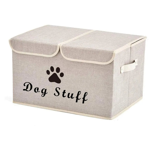 Geyecete Spacious Dog Storage Box - Foldable Linen Container with Lids and Handles (Beige)