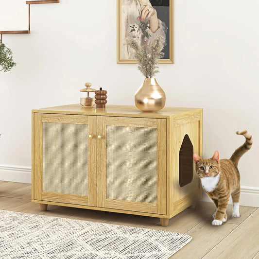 Boho Oak Cat Litter Cabinet - Shopinapets