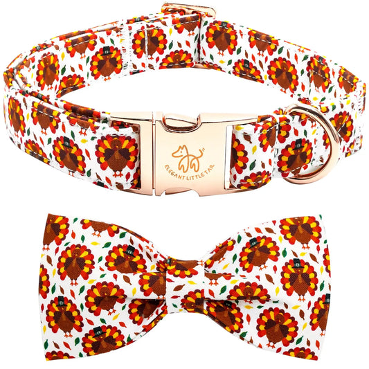 Thanksgiving Turkey Print Puppy Collar with Bow - Shopinapets