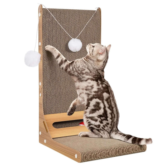 LuxeLounge L-Shape Cat Toy Scratcher with Toy Balls - Shopinapets