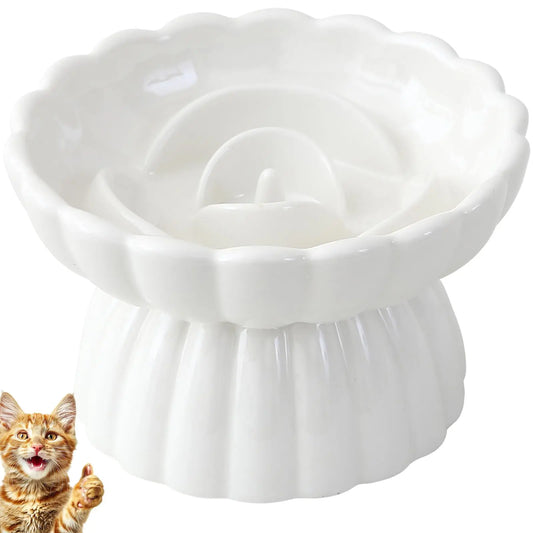 CeramiCare Anti-Spill Slow Feeder Pet Bowl - White