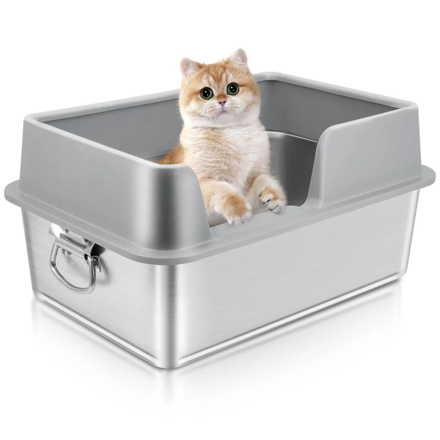 Stainless Steel High-Side Cat Box with Handle - Shopinapets