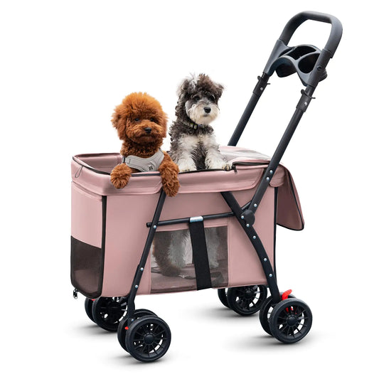 Compact Deluxe Pet Travel Stroller - Pink - Shopinapets Compact Deluxe Pet Travel Stroller - Pink Shopinapets #