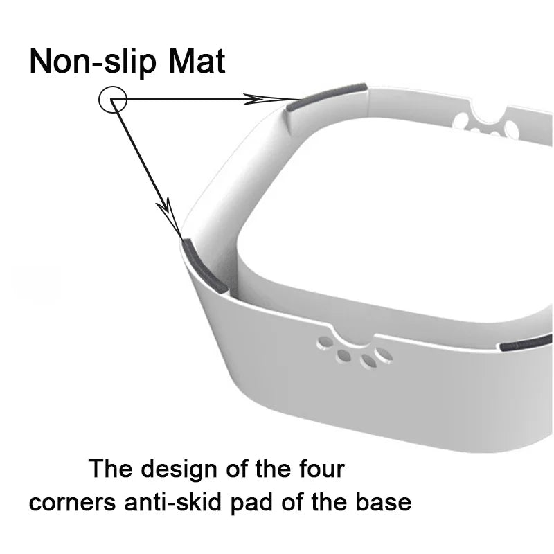 Part of a water bowl with labeled non-slip mats at its corners.