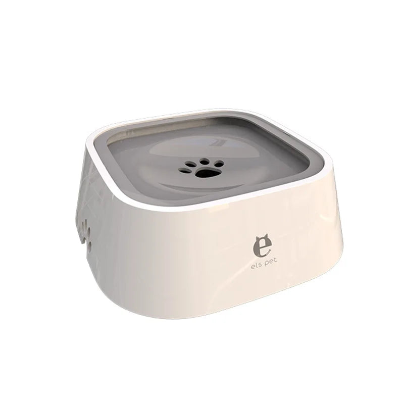 White and gray pet water bowl on a clear background.