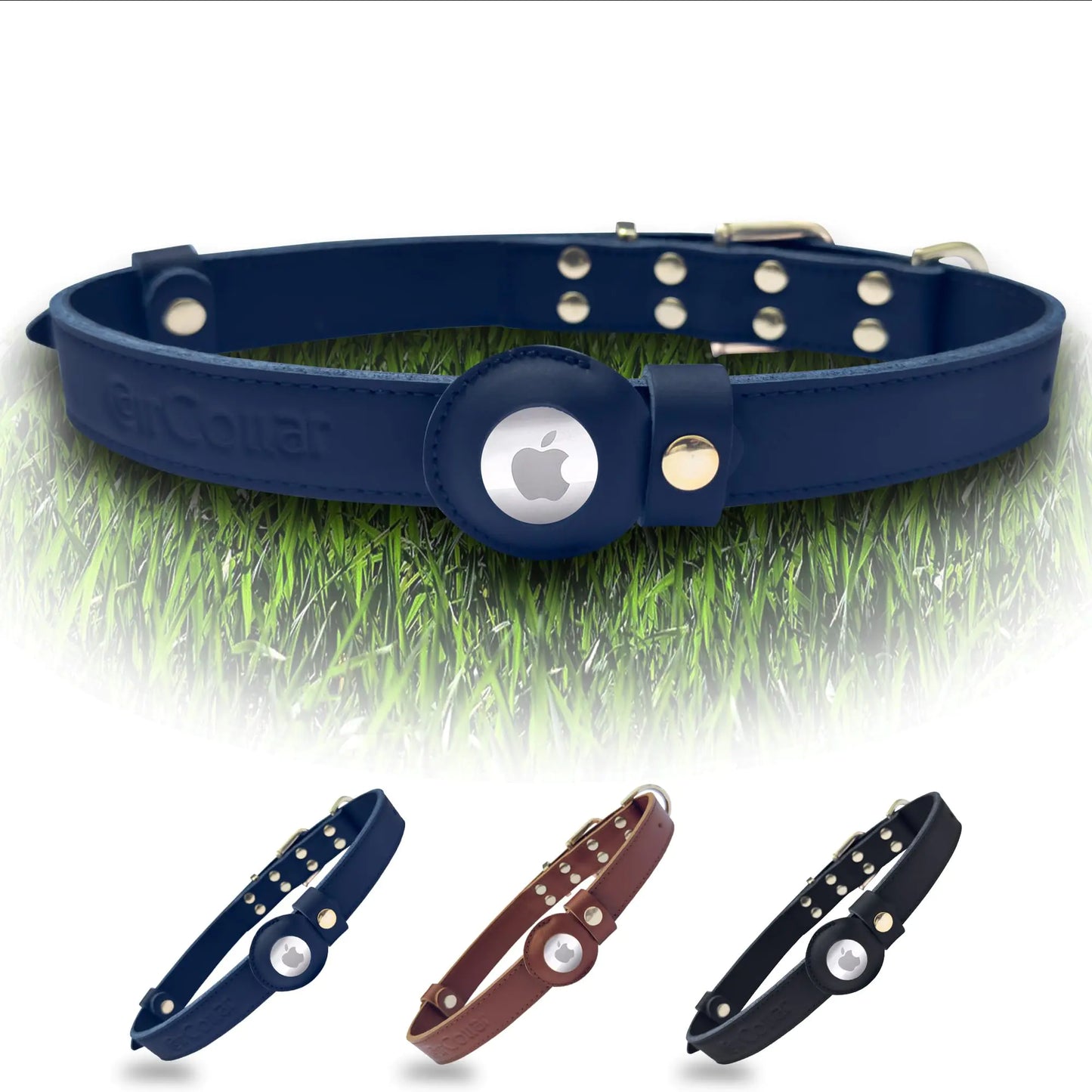 Luxury Tracker Leather Dog Collar - Blue - Shopinapets Luxury Tracker Leather Dog Collar - Blue Shopinapets #