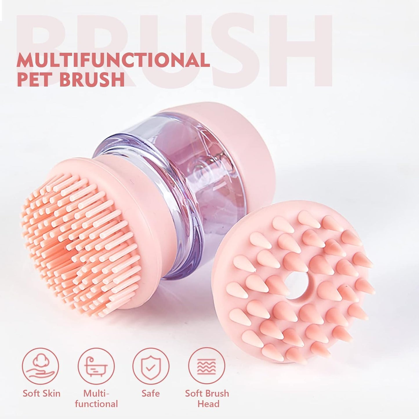 Pet Bath Brush - Silicone Grooming Brush with Shampoo Dispenser, Double Brush Head - Shopinapets Pet Bath Brush - Silicone Grooming Brush with Shampoo Dispenser, Double Brush Head Shopinapets #