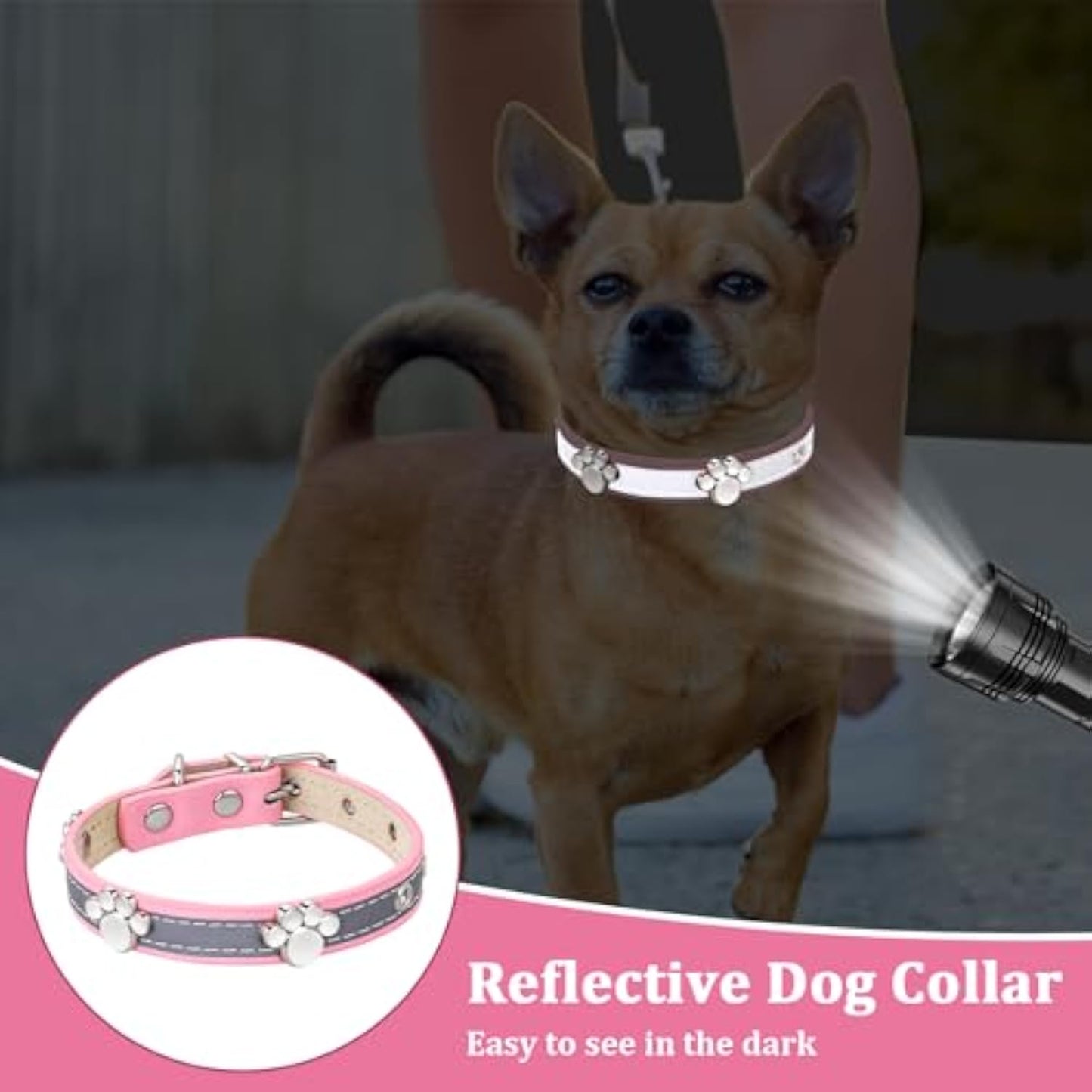 Reflective Leather Collar for Small Medium Large Dogs Cats, Adjustable Girl Puppy Dog Collars With Cute Paw Rivet - Shopinapets Reflective Leather Collar for Small Medium Large Dogs Cats, Adjustable Girl Puppy Dog Collars With Cute Paw Rivet Shopinapets #