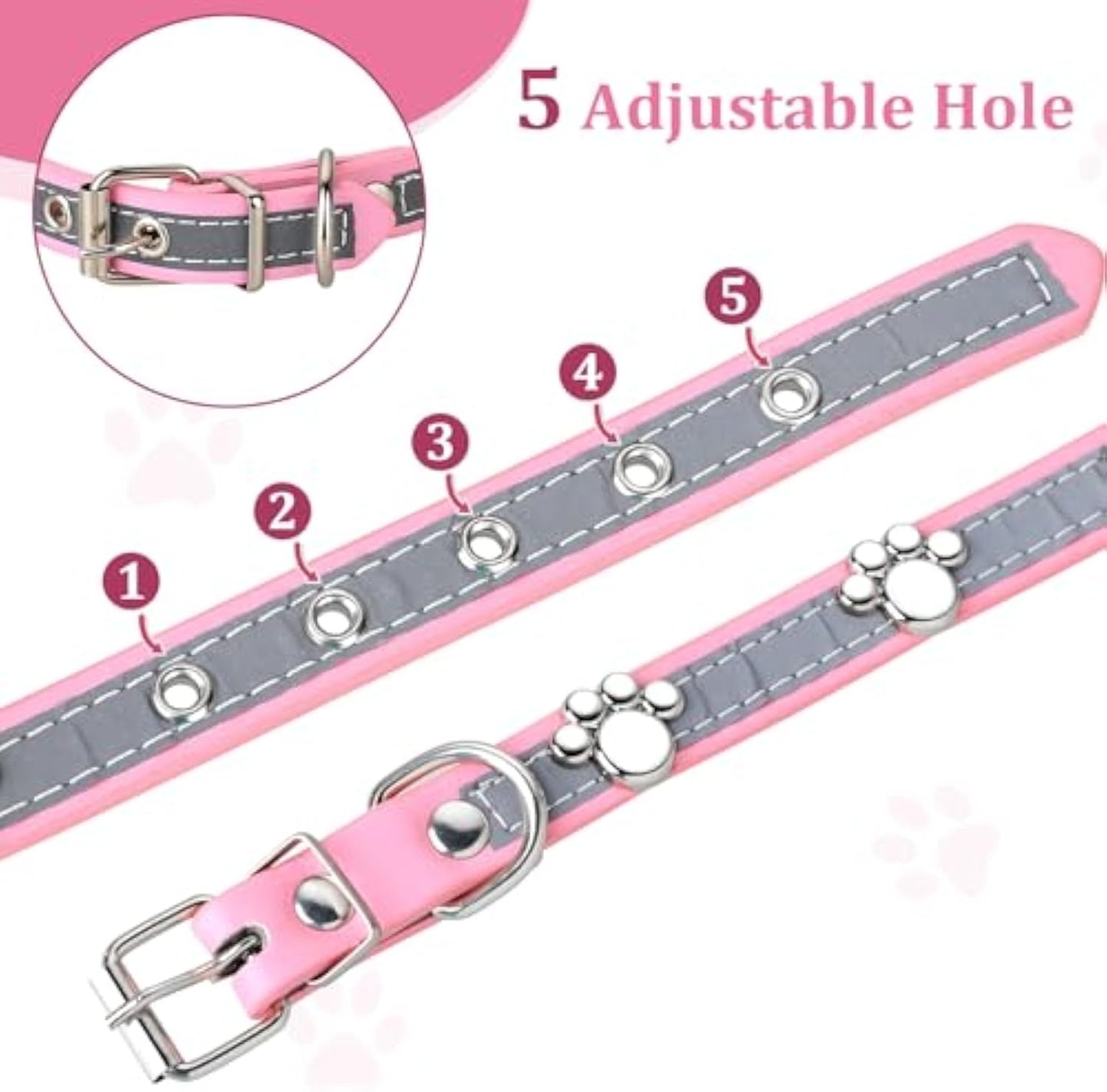 Reflective Leather Collar for Small Medium Large Dogs Cats, Adjustable Girl Puppy Dog Collars With Cute Paw Rivet - Shopinapets Reflective Leather Collar for Small Medium Large Dogs Cats, Adjustable Girl Puppy Dog Collars With Cute Paw Rivet Shopinapets #
