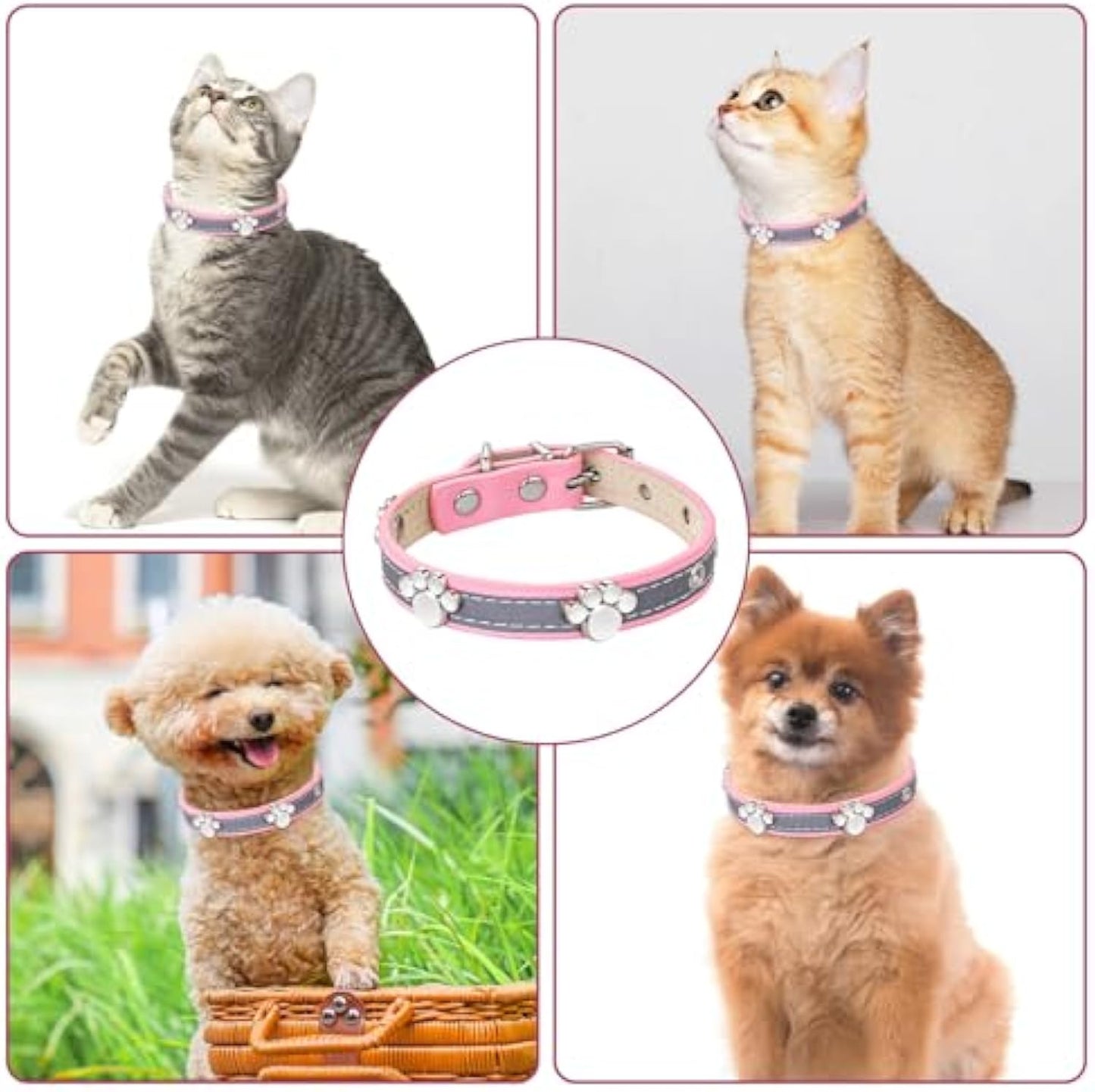 Reflective Leather Collar for Small Medium Large Dogs Cats, Adjustable Girl Puppy Dog Collars With Cute Paw Rivet - Shopinapets Reflective Leather Collar for Small Medium Large Dogs Cats, Adjustable Girl Puppy Dog Collars With Cute Paw Rivet Shopinapets #