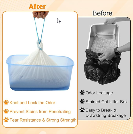 Self-Cleaning Litter Box Drawstring Bags 90ct - Shopinapets Self-Cleaning Litter Box Drawstring Bags 90ct Shopinapets #