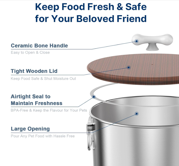 Stainless Steel Airtight Dog Food Containers with Wooden Lid - 2PK 24-25 Lbs total 50 lbs - Shopinapets Stainless Steel Airtight Dog Food Containers with Wooden Lid - 2PK 24-25 Lbs total 50 lbs Shopinapets #