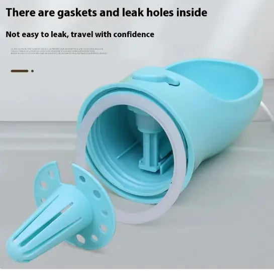A teal container with gaskets and leak holes designed for secure travel, featuring a white opening mechanism for easy access.