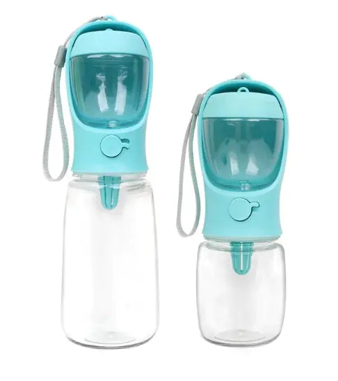 Two transparent water bottles with mint green caps and dispensers, featuring a strap for easy carrying.