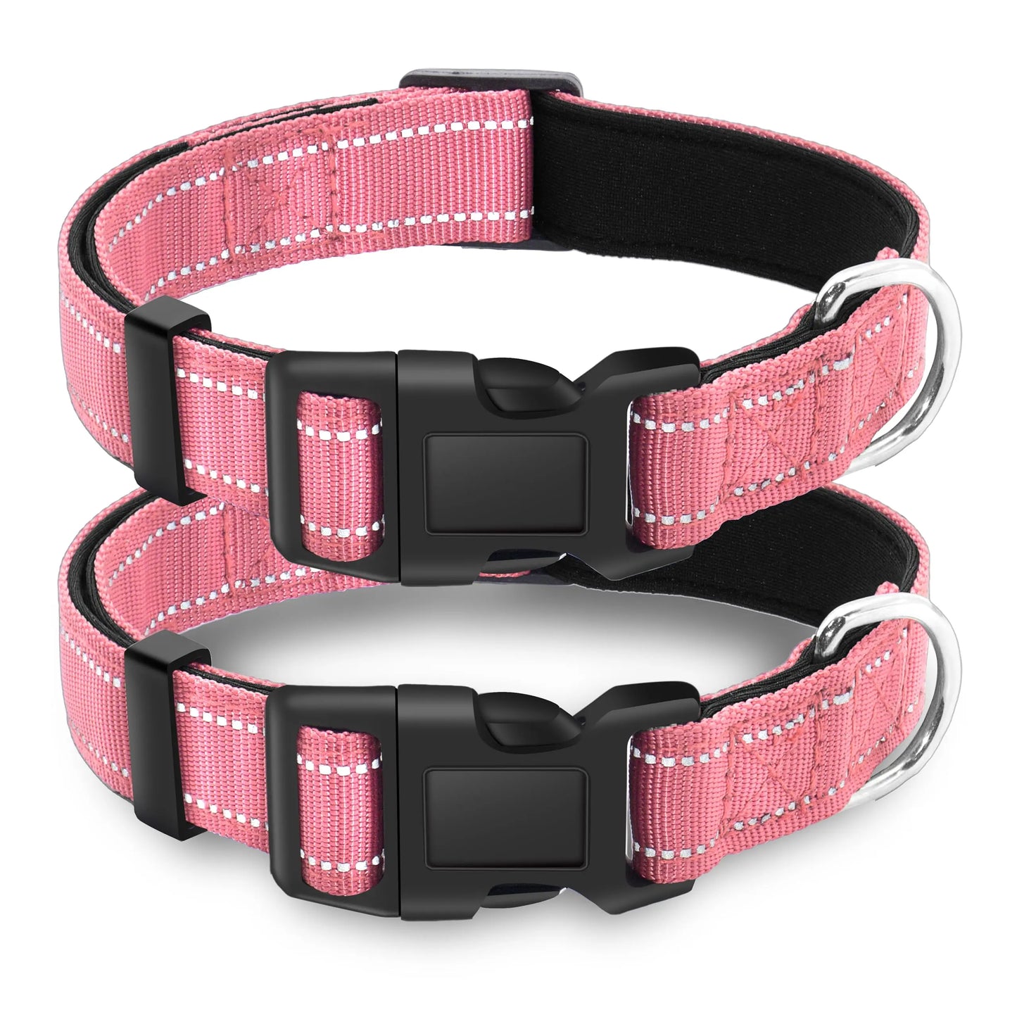 VisionBright Reflective Nylon Dog Collar 2-Pack with Safety Buckle in Pink - Shopinapets