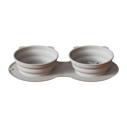 HappyTails Foldable Dual Pet Bowl - Travel Feeder for Dogs & Cats