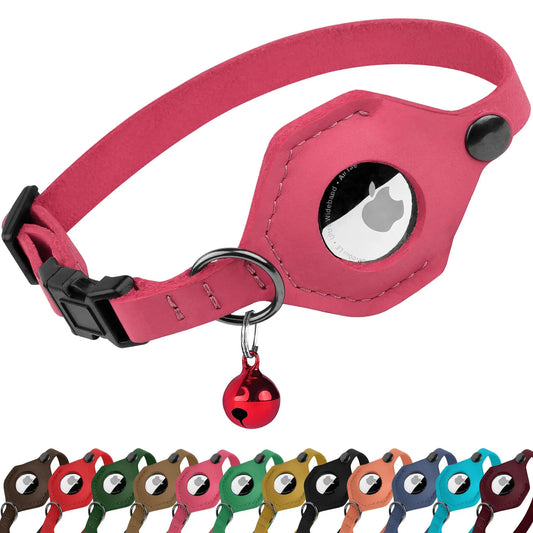Breakaway Leather Cat Collar with Airtag Slot - Pink - Shopinapets