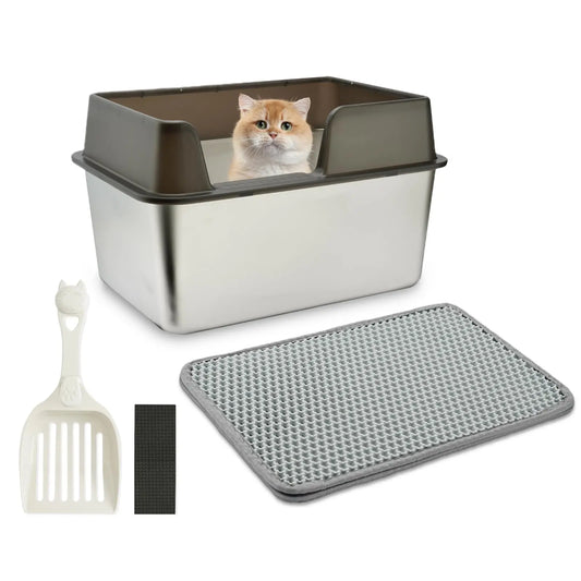 Extra Large Metal Cat Litter Box with Accessories - Shopinapets