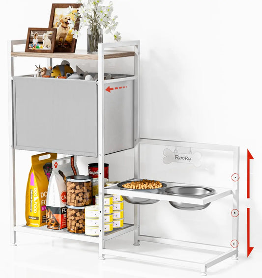 Adjustable Raised Dog Feeder with Storage - Shopinapets