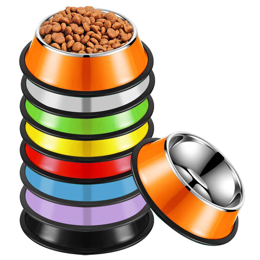 8-Pack Colorful Stainless Steel Pet Bowls with Non-Slip Base