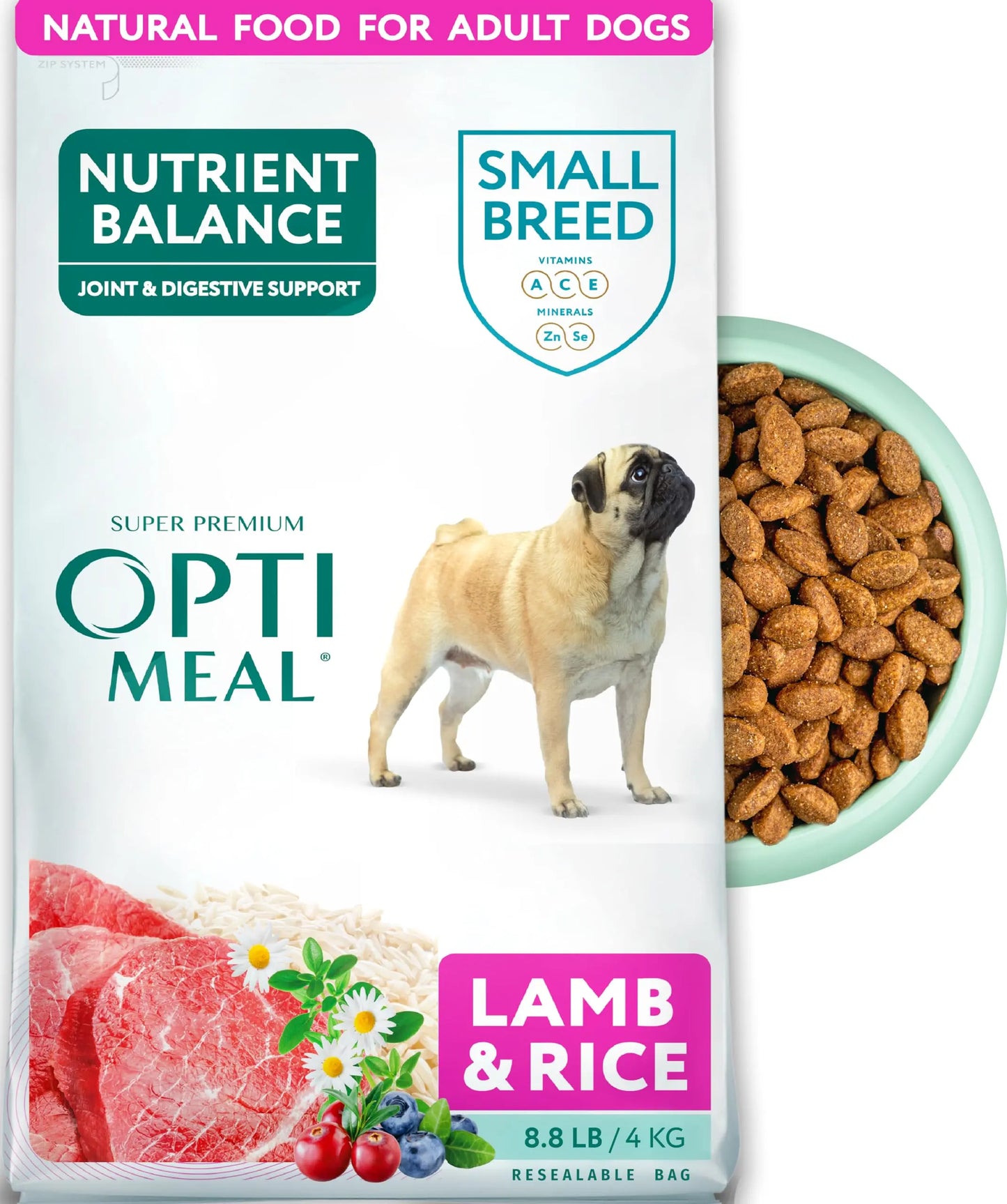 OPtimeal Dry Dog Food for Small Dogs - Proudly Ukrainian - Nutritional Dog Food Dry Recipe with Easily Digestible Protein for Small Breeds (8.8 lbs Lamb & Rice) - Shopinapets