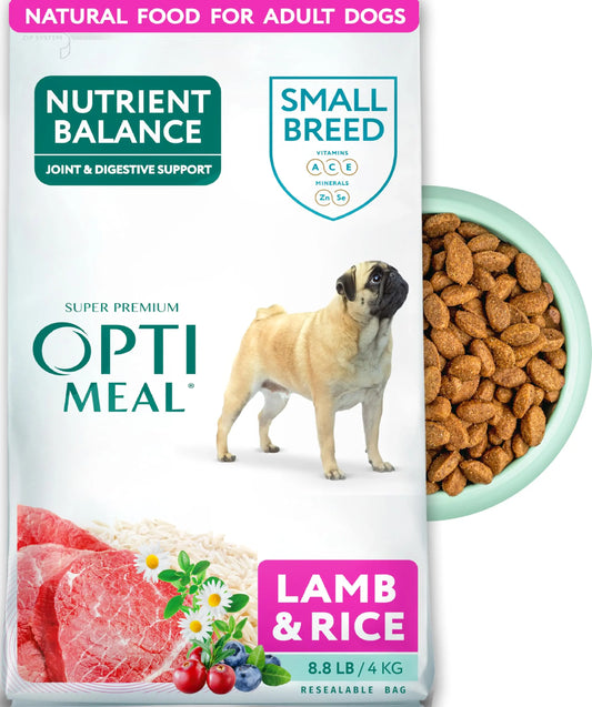 OPtimeal Dry Dog Food for Small Dogs - Proudly Ukrainian - Nutritional Dog Food Dry Recipe with Easily Digestible Protein for Small Breeds (8.8 lbs Lamb & Rice) - Shopinapets