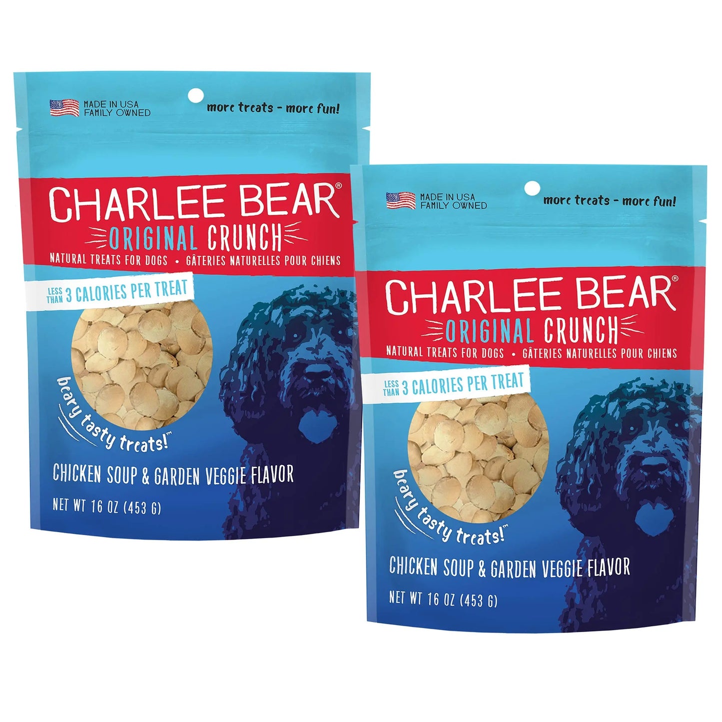 Charlee Bear Crunchy Training Treats for Small Dogs - Chicken & Veggie 16oz Twin Pack