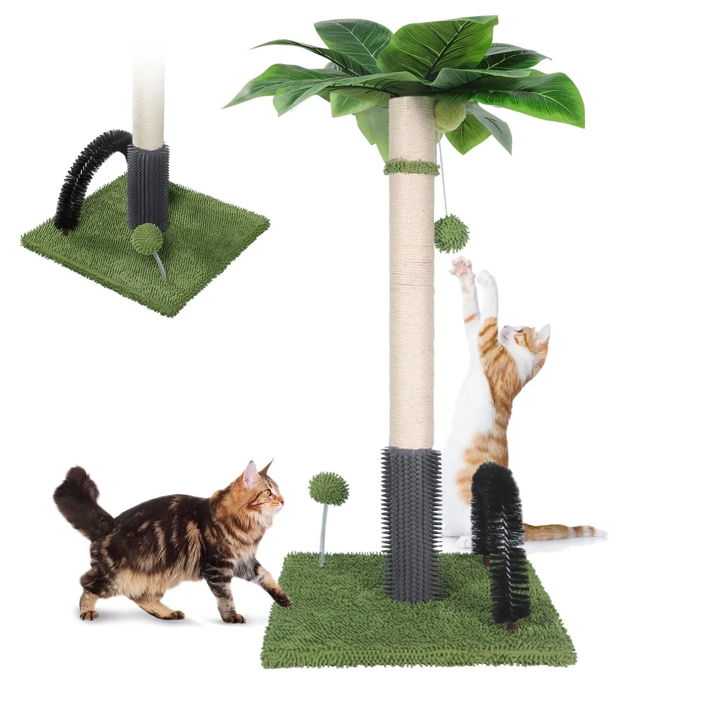 Topmart 29.5” High Sisal Cat Scratcher with Groomer & Toys - Shopinapets