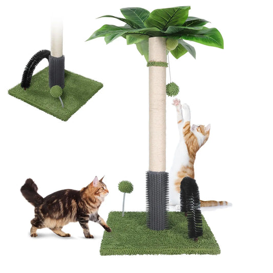 Topmart 29.5” High Sisal Cat Scratcher with Groomer & Toys - Shopinapets