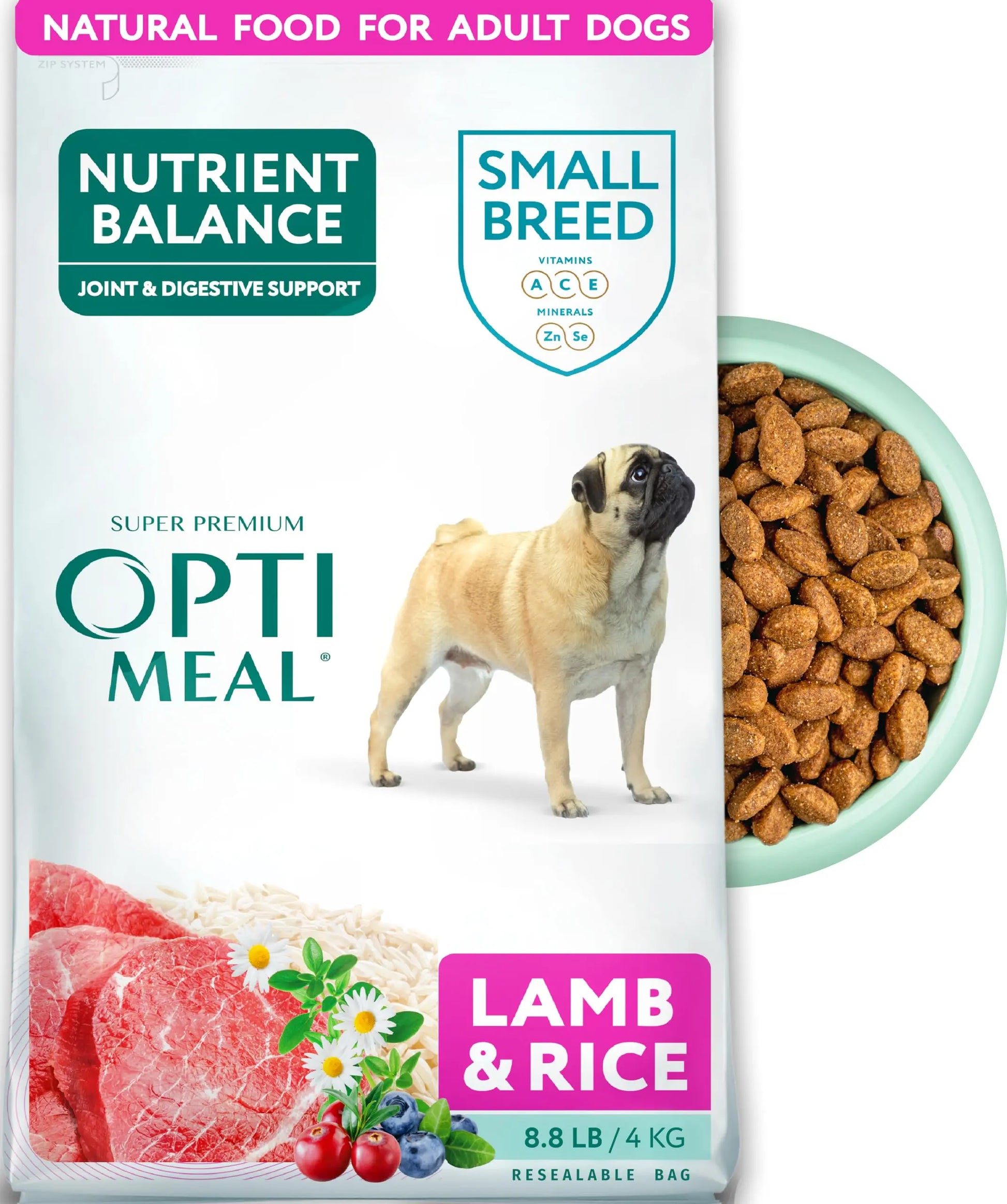 OPtimeal Dry Dog Food for Small Dogs - Proudly Ukrainian - Nutritional Dog Food Dry Recipe with Easily Digestible Protein for Small Breeds (8.8 lbs Lamb & Rice) - Shopinapets