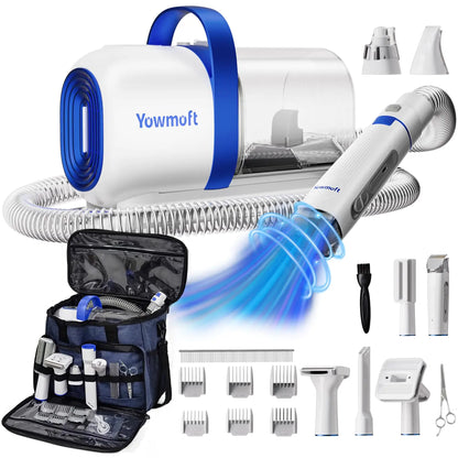 Yowmoft grooming kit with various attachments and a carrying case on a white background