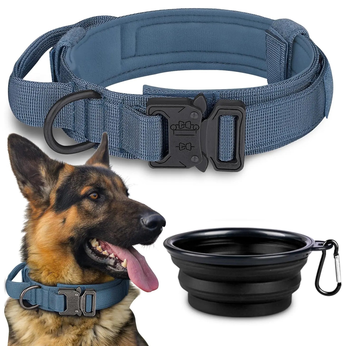 COOYOO Dog Collar3 Piece Set Tactical Dog Collar Adjustable Military Training Nylon Dog Collar with Control Handle and Heavy Metal Buckle for Medium and Large Dogs