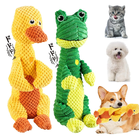 2PC ToughChew Toys for Dogs - Durable Squeaky Pals (Duck & Frog)
