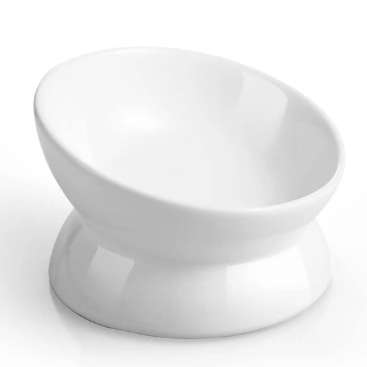 YINGFAN Ceramic Cat Bowl Elevated - Light White - Shopinapets