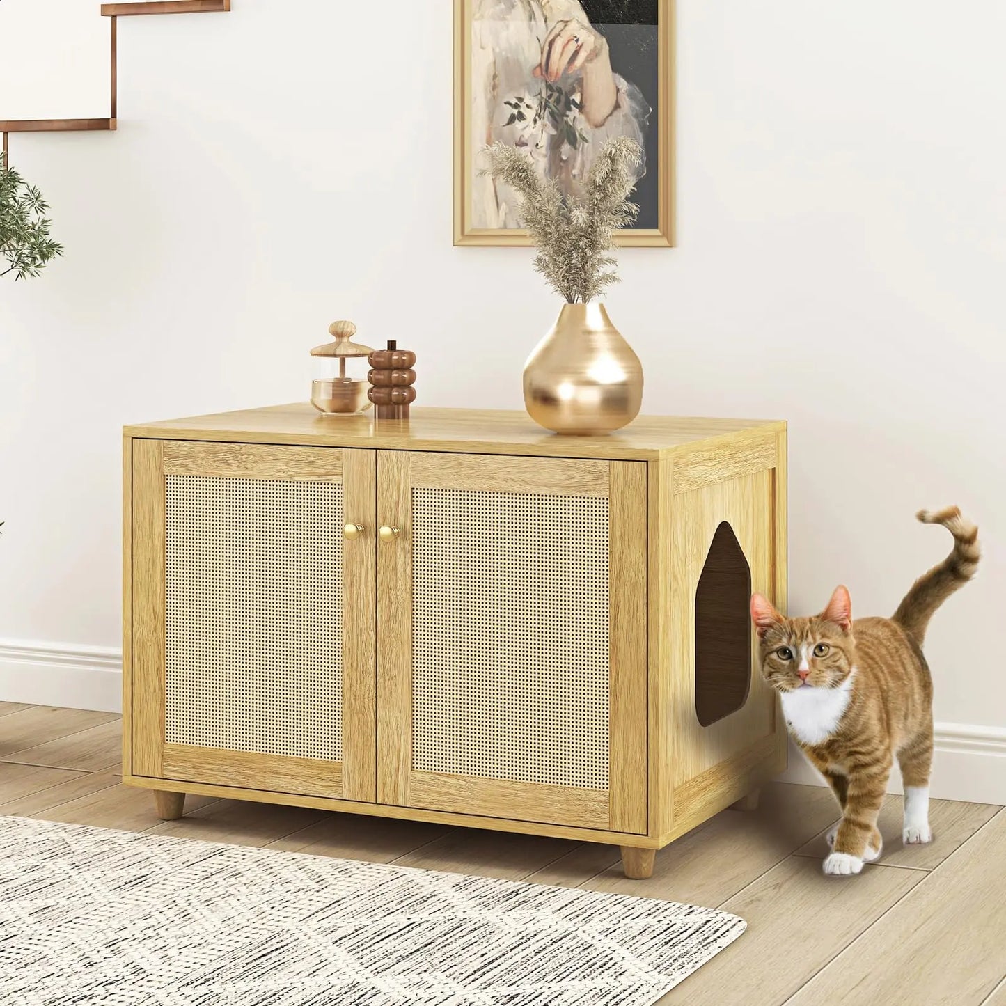 Boho Oak Cat Litter Cabinet - Shopinapets