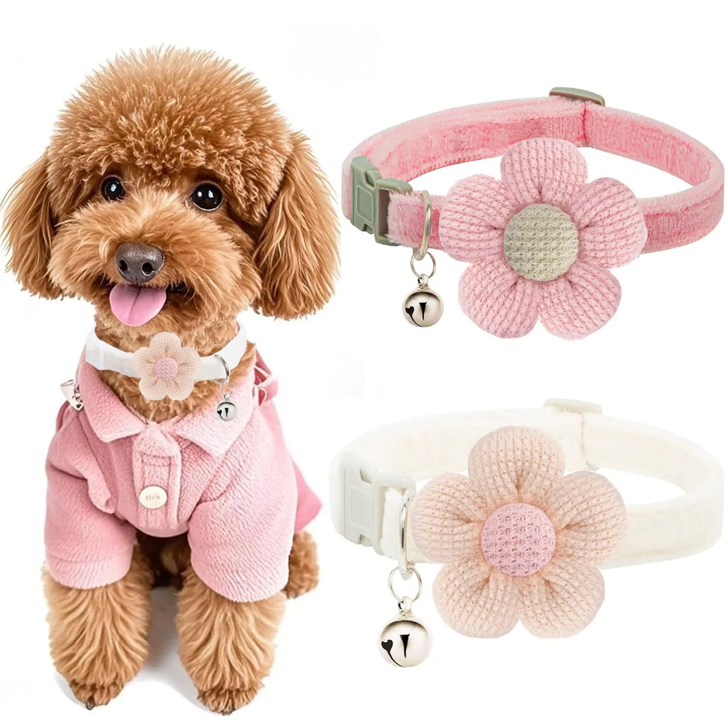 Floral Charm Small Dog Collar with Bell - Shopinapets