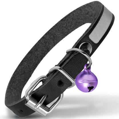 Filbert Reflective Leather Cat Collar with Bell - Shopinapets