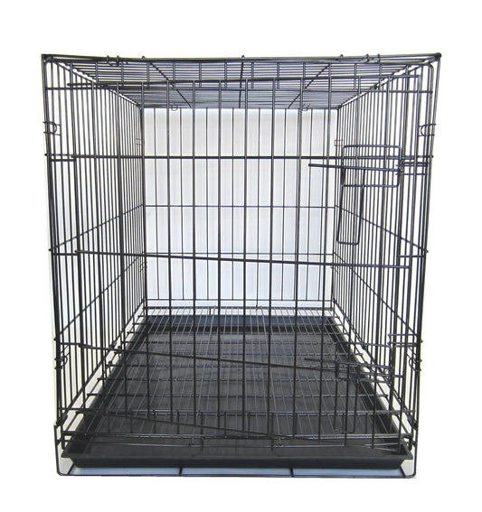 42" Black Wire Dog Cage with Bottom Grate & Tray