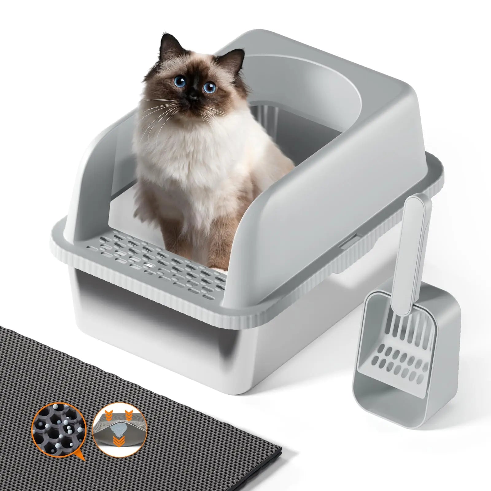 Stainless Steel High-Side Cat Litter Box Kit - Shopinapets