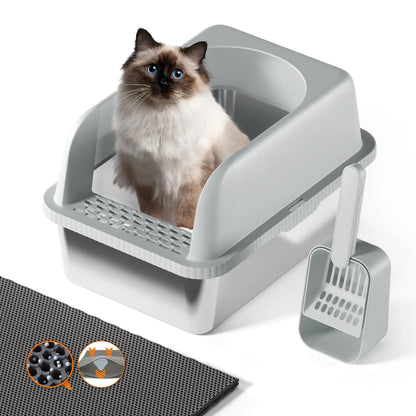 Stainless Steel High-Side Cat Litter Box Kit - Shopinapets