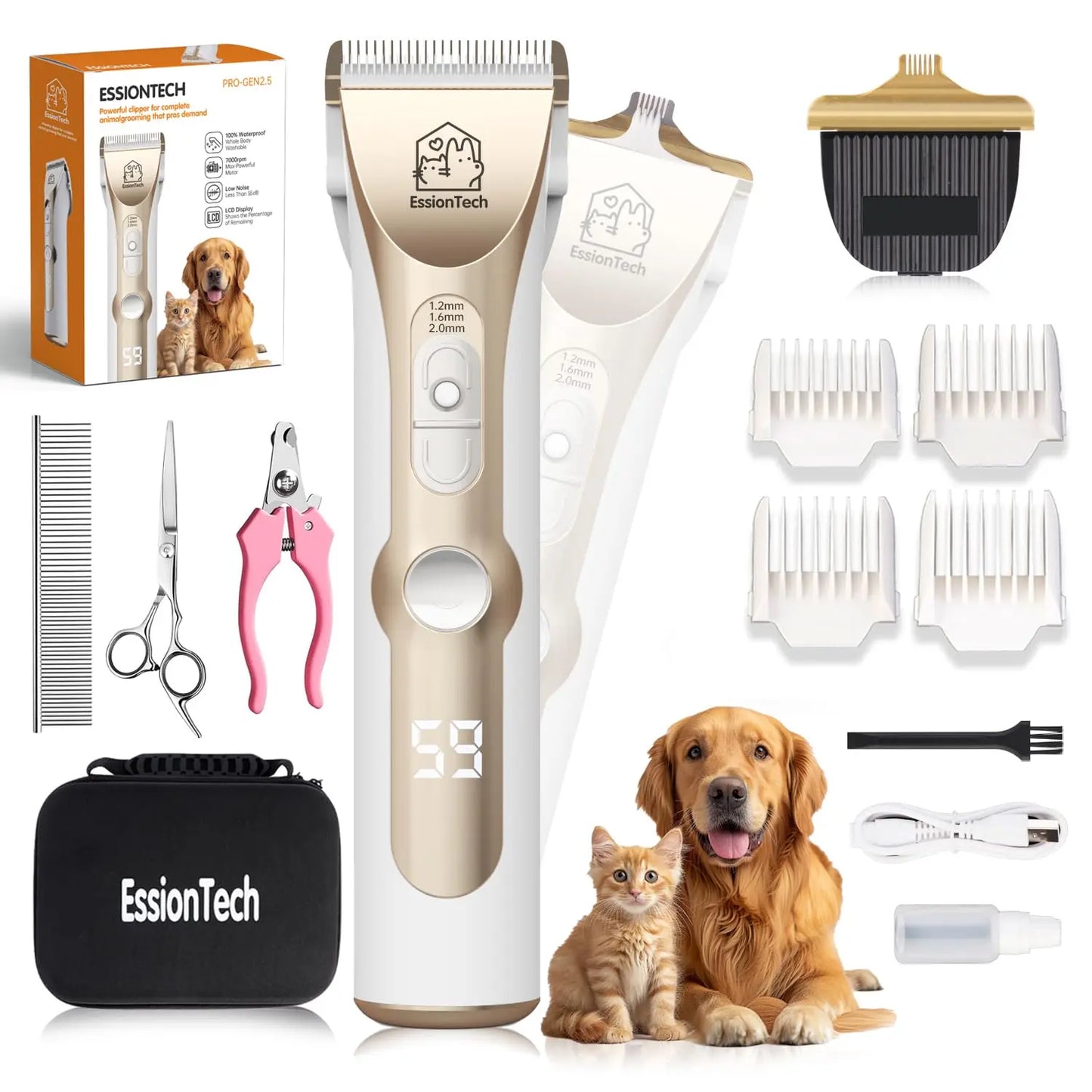 EssionTech Home Pet Grooming Kit with Quiet Clippers - Shopinapets