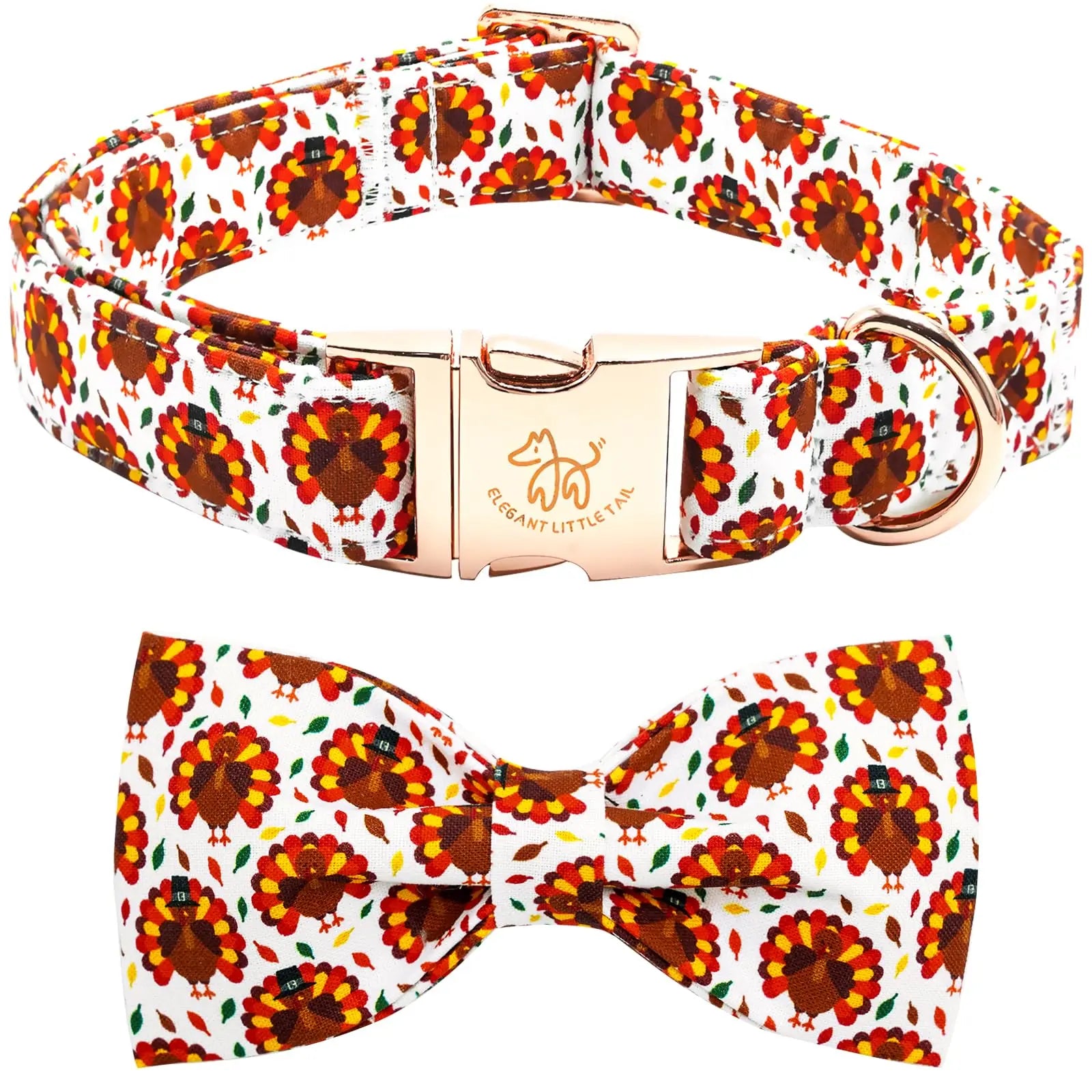 Thanksgiving Turkey Print Puppy Collar with Bow - Shopinapets
