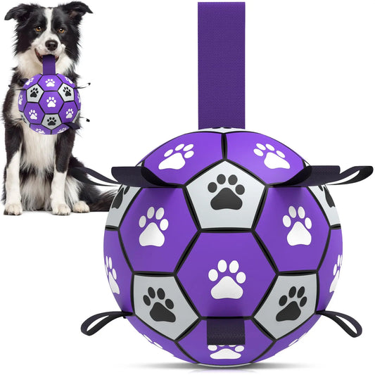 Durable Soccer Dog Ball - Interactive Pet Toy with Straps