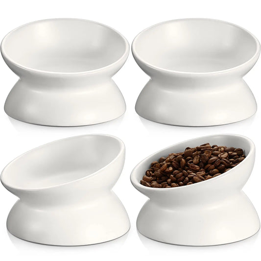 SleekWhite 4Pc Ceramic Cat Dining Set - Shopinapets