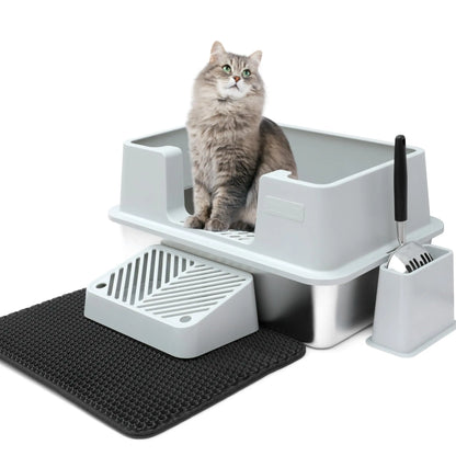 Animaru Stainless Steel Cat Litter Box Deluxe Set - Shopinapets