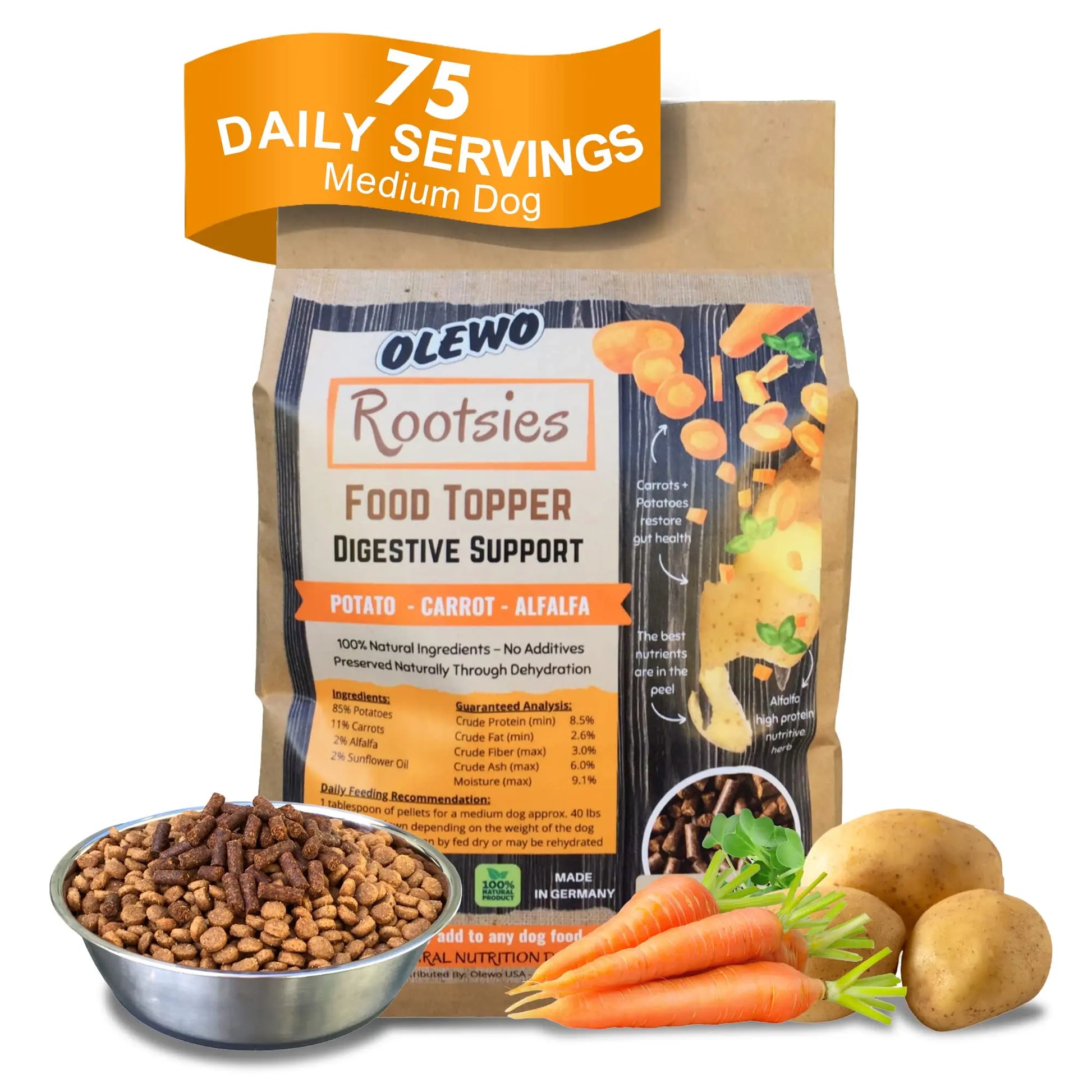 Olewo Rootsies Fiber Blend for Sensitive Stomachs – Probiotic Dog Food Topper 2.2 lbs - Shopinapets