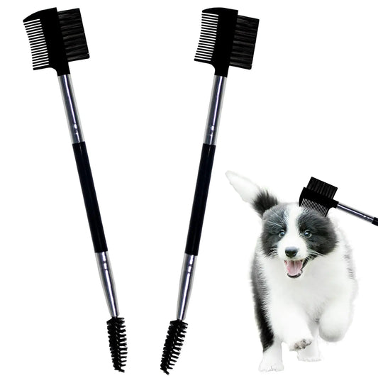 Dual-End Pet Grooming Set: Brush & Tear Stain Remover for Small Pets (Black) - Shopinapets