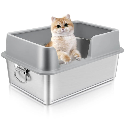 Stainless Steel High-Side Cat Box with Handle - Shopinapets