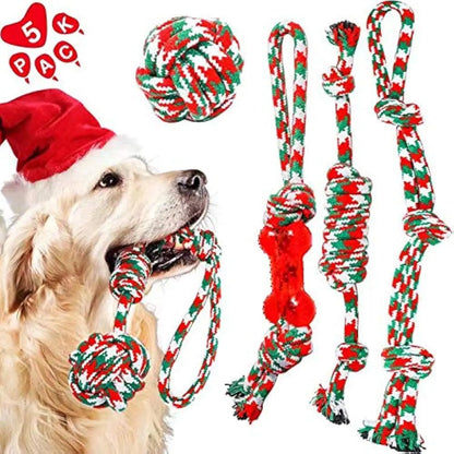 HETOO Christmas Dog Toys Indestructible Dog Rope Toys Set Tough Puppy Teething Toys for Small Medium Aggressive Chewers Dogs Training Playing 5 Pack